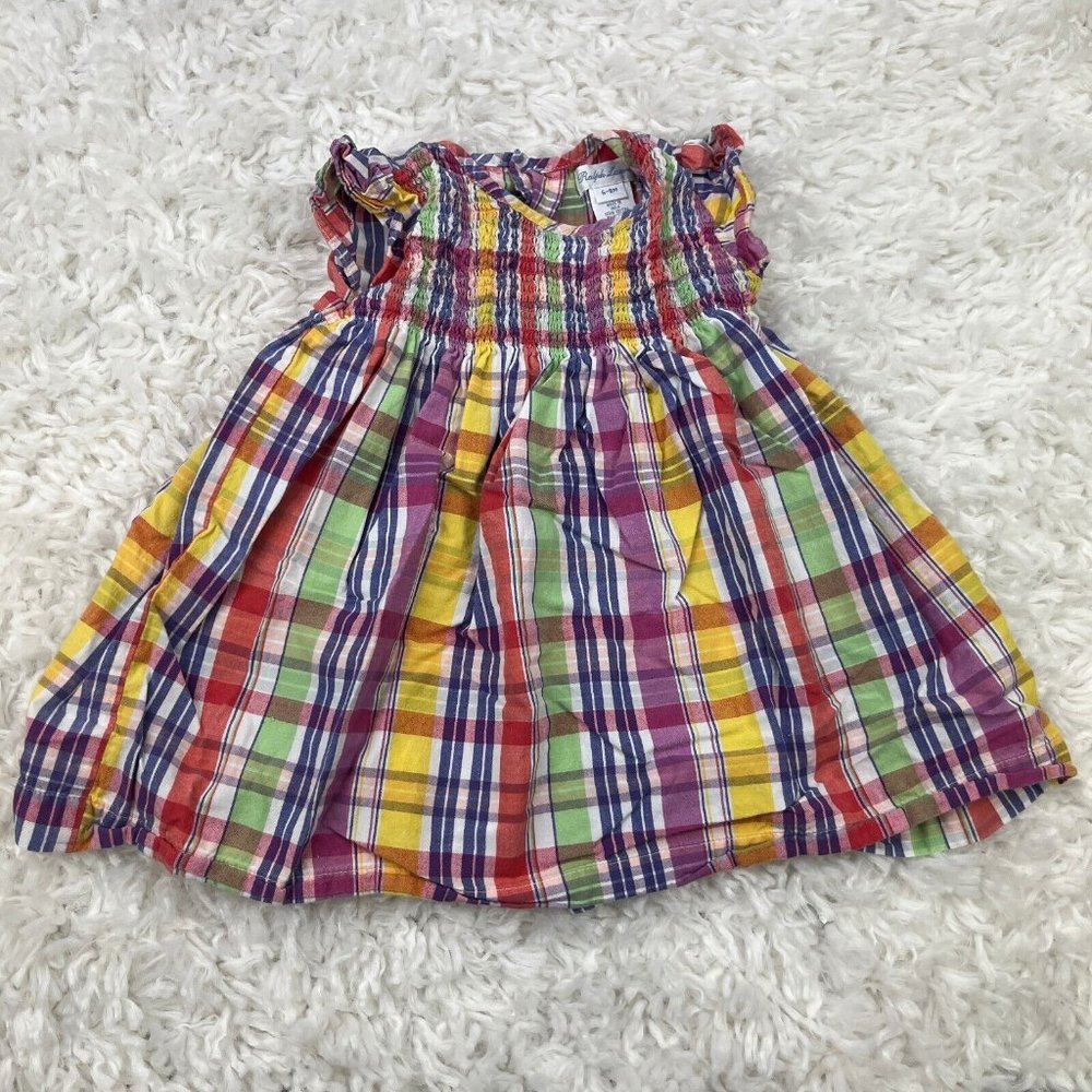 Ralph Lauren Toddler Girls Sz 6-8 Months Button Back Ruffled Multicolored Dress